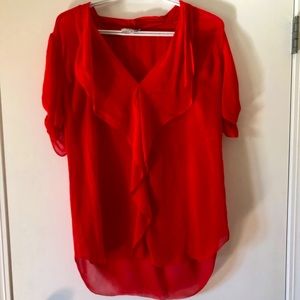 Babaton 100% silk ruffled short sleeve v-neck blouse